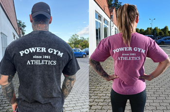 Power Gym T-Shirts mit Schriftzug 'POWER GYM since 1991 ATHLETICS' auf schwarzem Shirt
